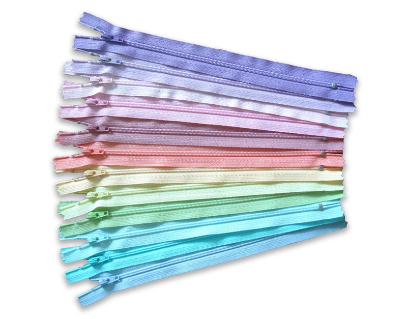 YKK Zippers Pastel MultiColor Pack 6 Inch Number 3 Nylon Coil Set of 12 Pieces - Image 1